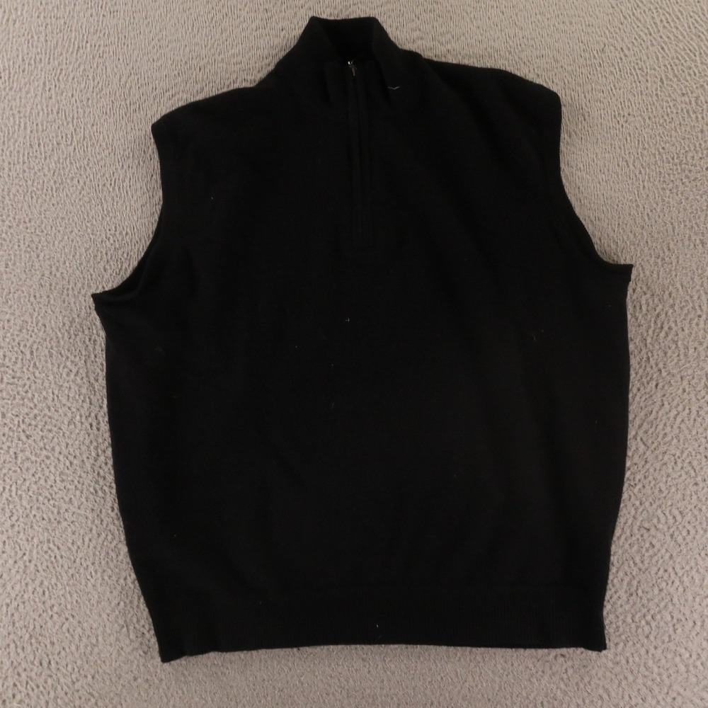 Alan Paine Sweater Mens‎ L 44 Black Vest 1/4 Zip Sleeveless 100% Wool Geelong
